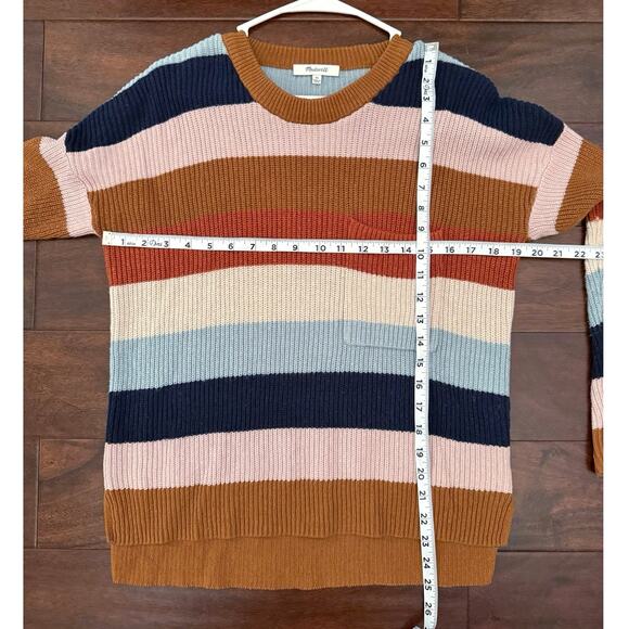 Madewell Oversized Rainbow Stripe Pullover Sweater | Cotton Knit Crewneck XS - Picture 10 of 12